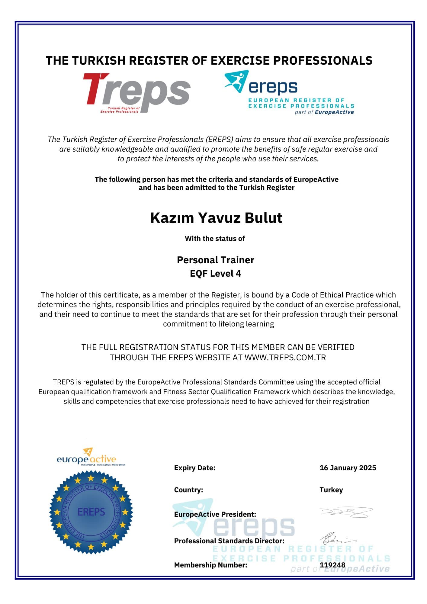 Personal Trainer — EQF Level 4